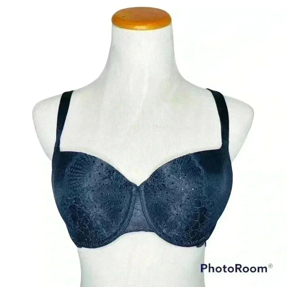 La Senza So Free Black Bra with Lace, Rhinestones, 36C